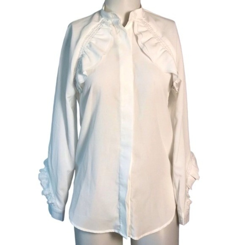 CHINSTUDIO‎ WHITE RUFFLE LONG SLEEVE BUTTON UP
